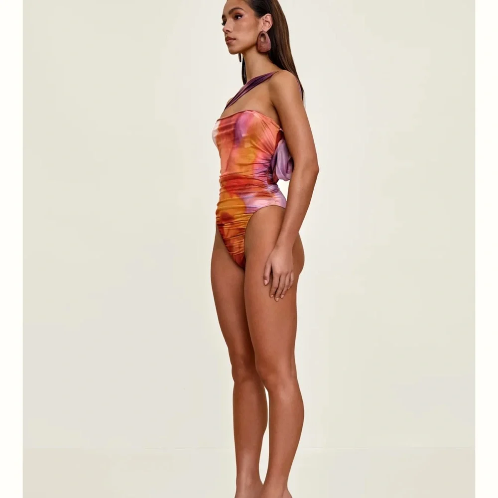 NWT Andrea Iyamah Multicolor One-Shoulder Swim One Piece - Picture 6 of 7